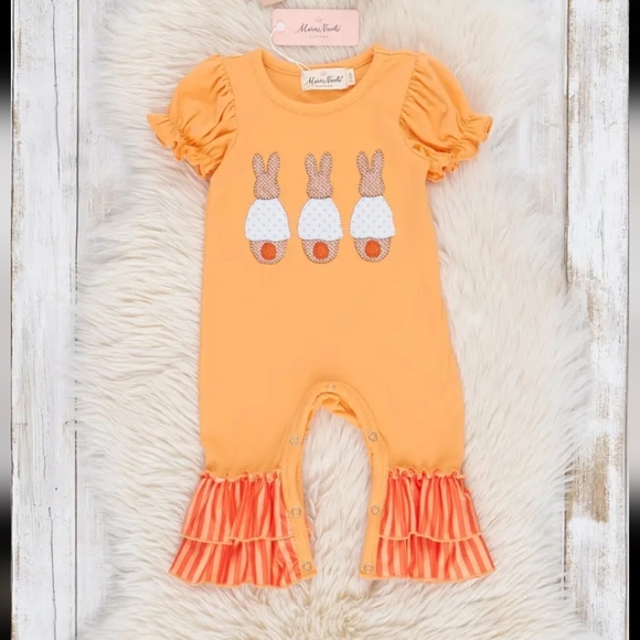 Marie Nicole Other - Marie Nicole Orange Bunny Ruffle Romper Sz 12-18M